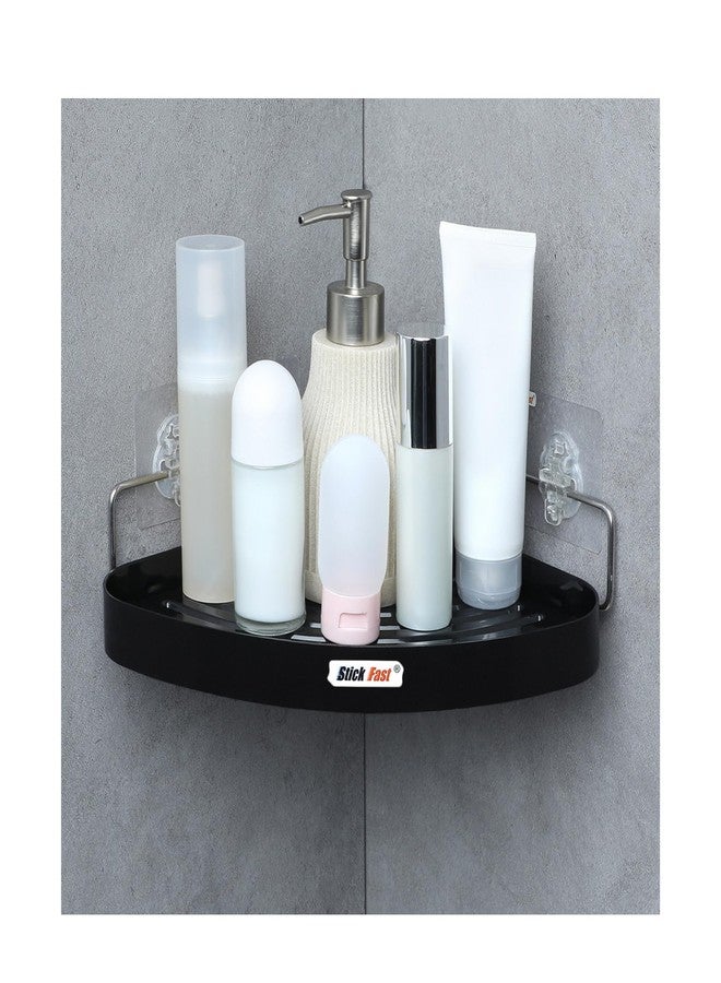 SF - Stick Fast Bathroom Corner Shelf Self Adhesive Rack with 3M Sticker for Wall Mount Shelf Multipurpose for Kitchen Bathroom Storage Organizer Pack of 1- Black, ABS - Image 1